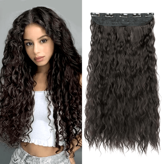 2-inch Long Curly Clip-In Hair Extensions in Black Brown, perfect for adding luxurious curls and length to any hairstyle