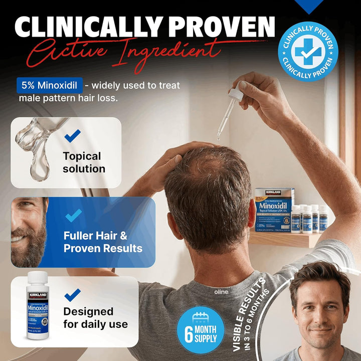 Kirkland Minoxidil 5% Extra Strength – 6 Month Hair Regrowth Supply for Men