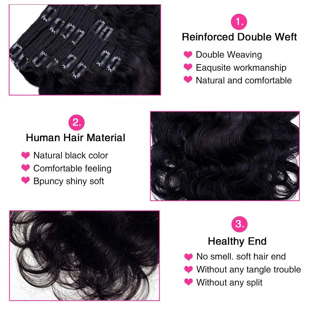 Body Wave Clip-In Hair Extensions – Double Weft 120g Brazilian Remy