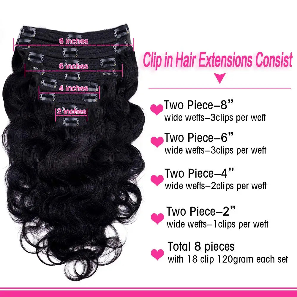 Body Wave Clip-In Hair Extensions – Double Weft 120g Brazilian Remy