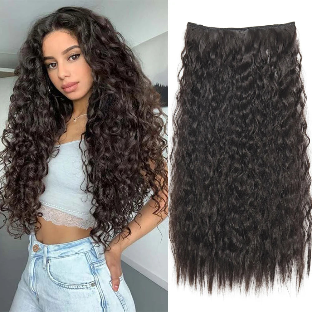 5 pieces of 32-inch Long Wave Clip-in Hair Extensions in Black/Brown, designed to add stunning length and soft waves for a glamorous look