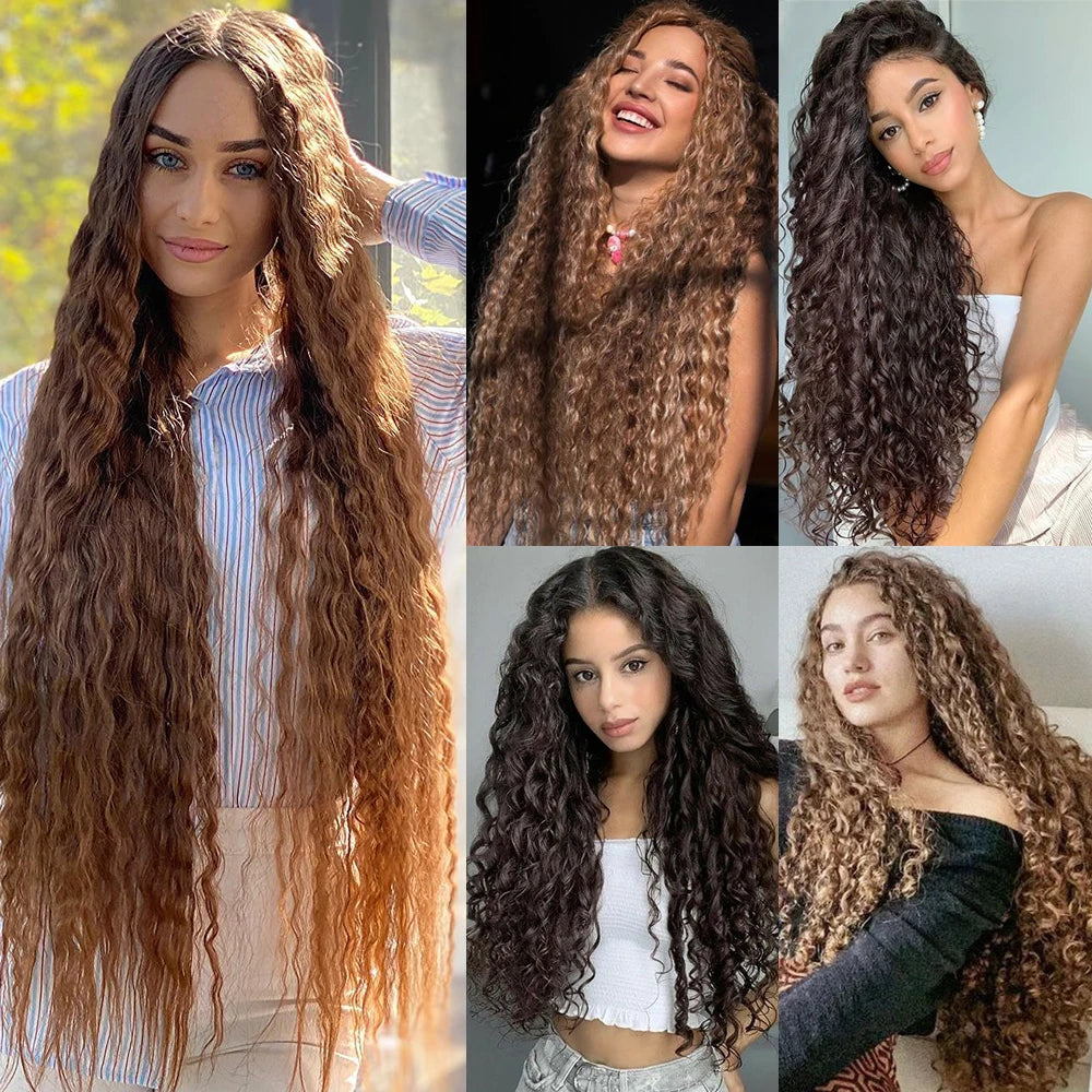 22" Long Curly Clip-In Hair Extensions - Black Brown My Store