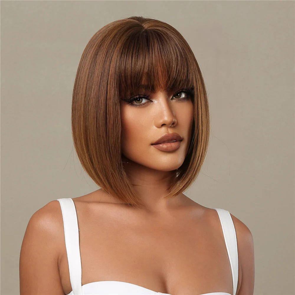 Honey Brown Short Bob Wig with Bangs My Store