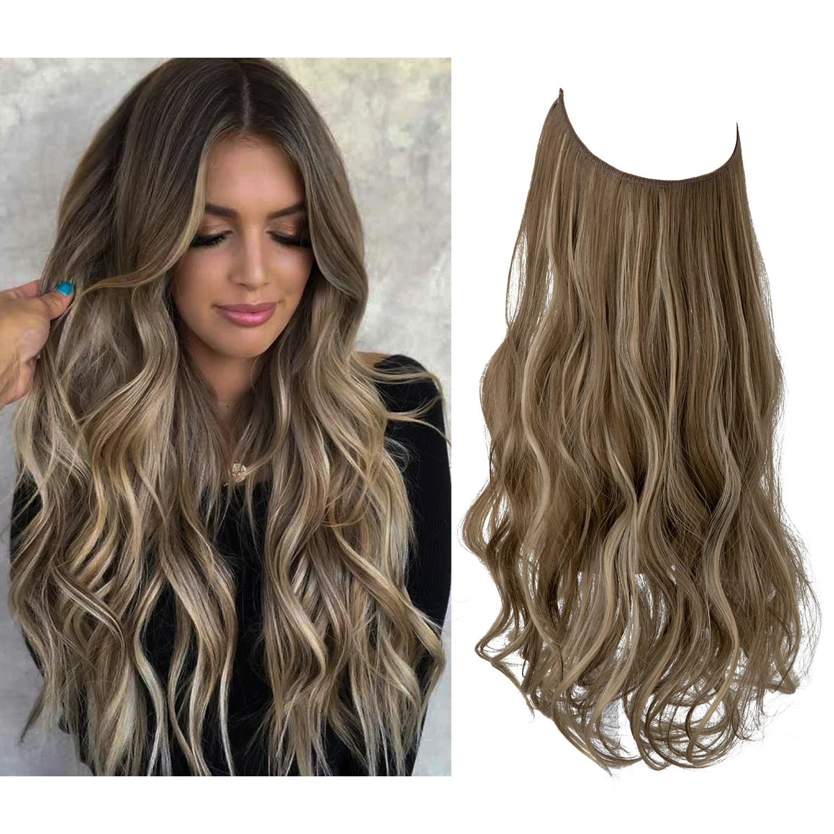 No-Clip Wavy Halo Hair Extensions – Ombre & Natural Shades