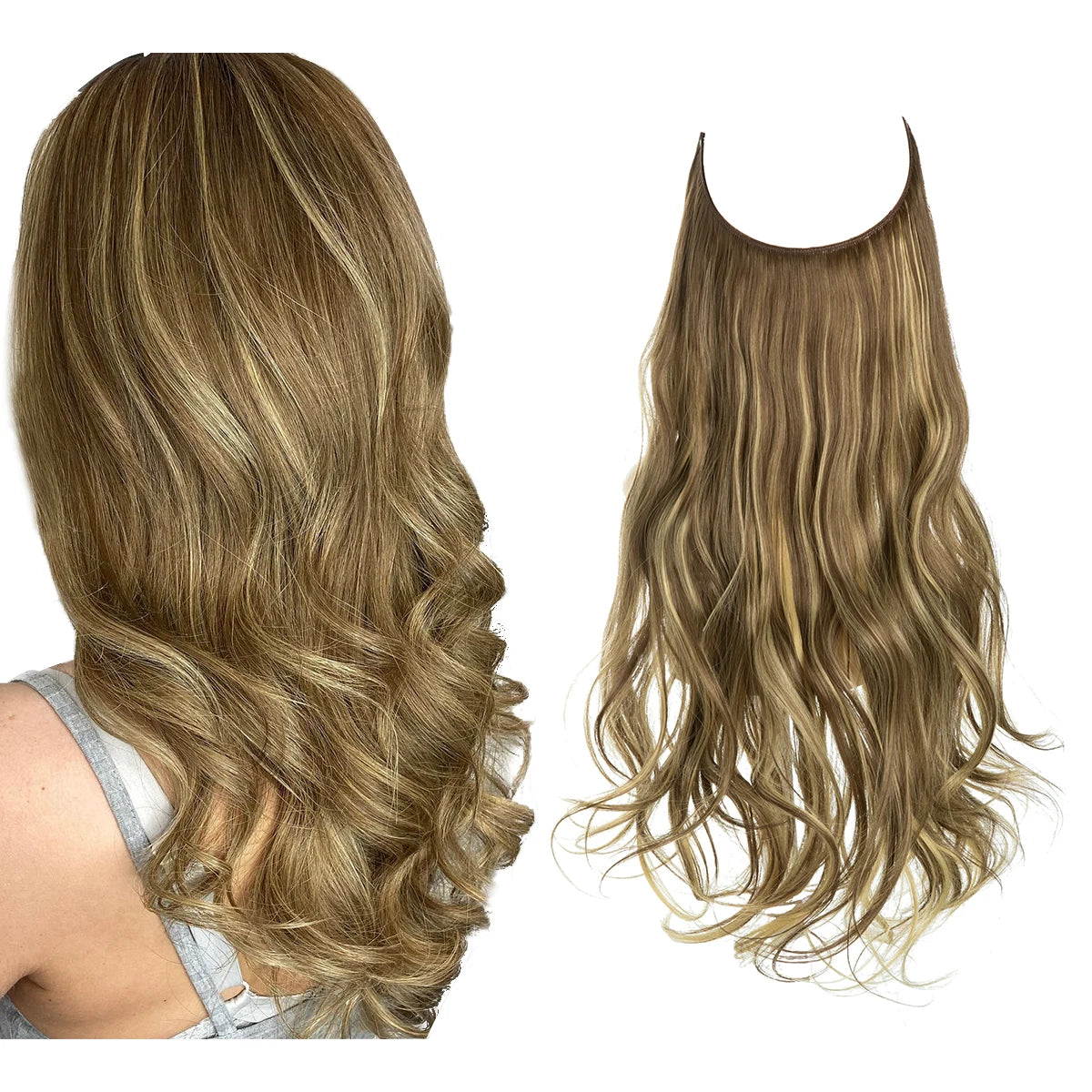 No-Clip Wavy Halo Hair Extensions – Ombre & Natural Shades