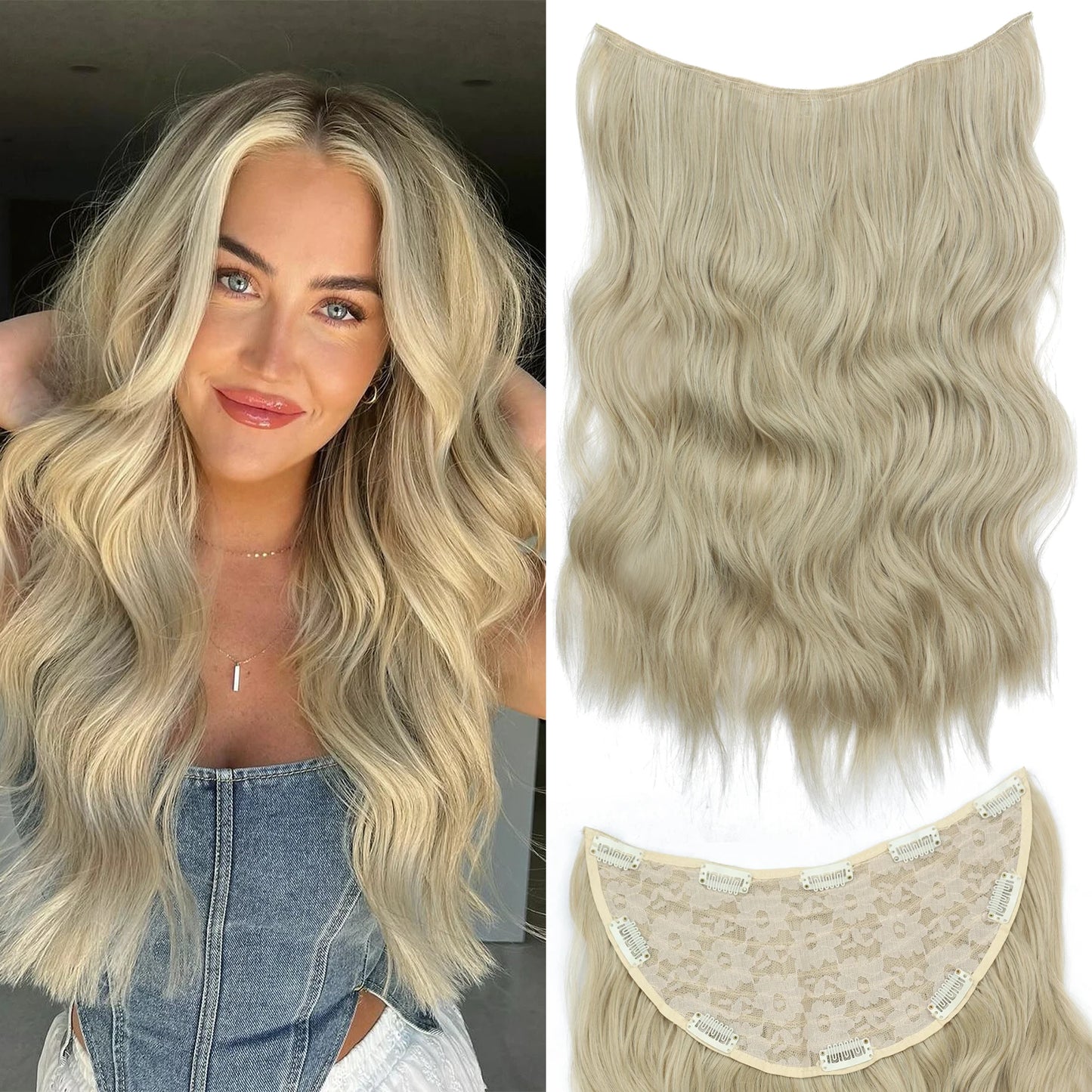 0 pieces of 22-inch U-Shaped Clip-in Hair Extensions in Blonde/Brown, perfect for adding volume and a natural blend to your hairstyle