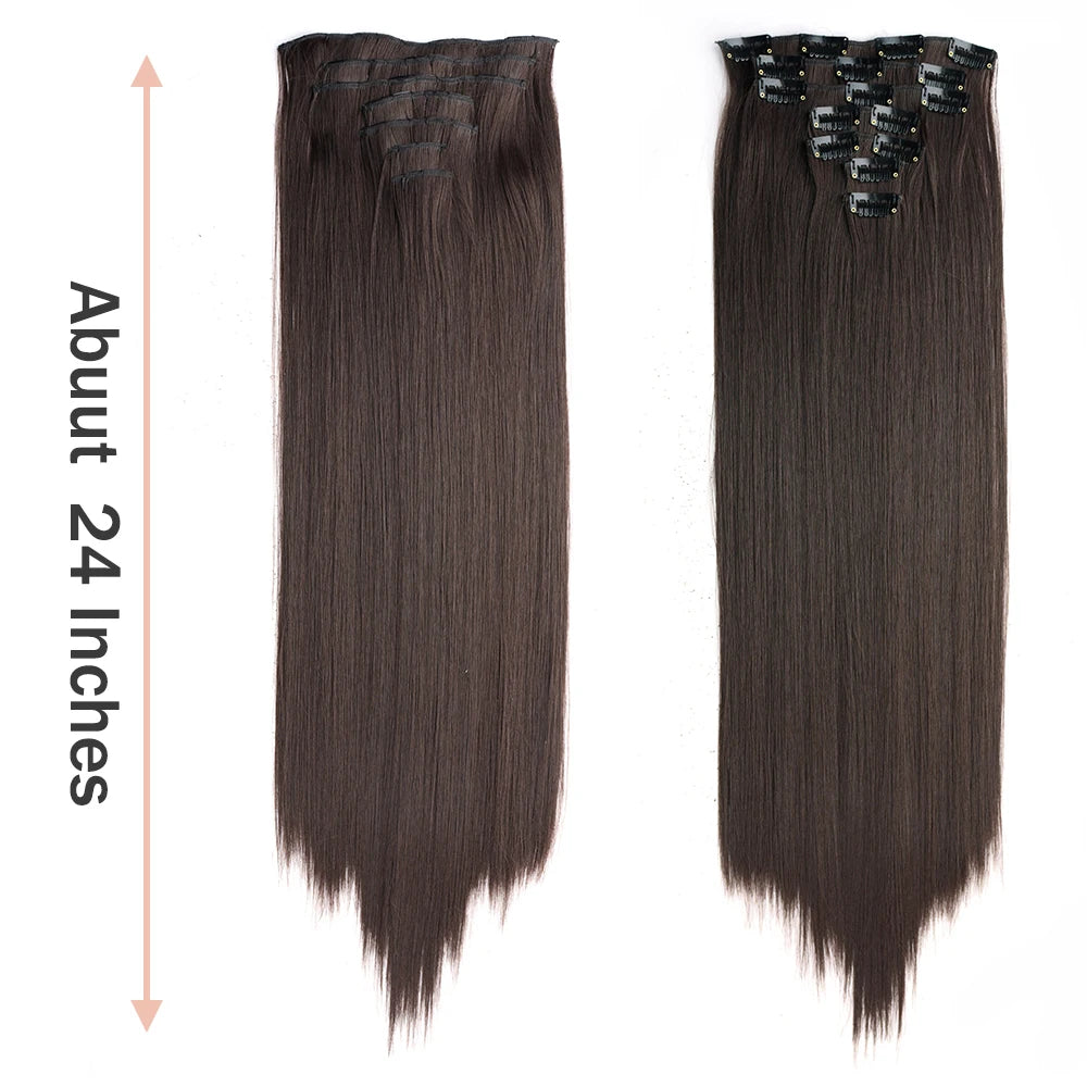 16" Straight Black Clip-ins (16pcs) My Store