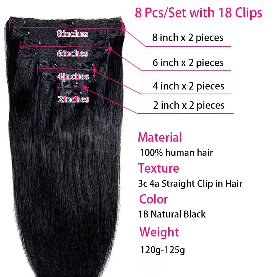 Straight Clip-In Hair Extensions – 120g Brazilian Remy