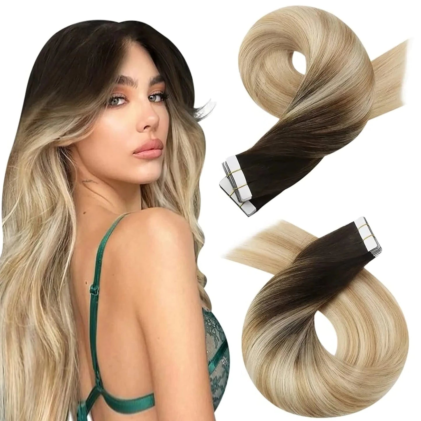 Invisible Seamless Balayage Tape-In Extensions available in lengths from 12 to 18 inches, perfect for achieving a natural gradient effect with effortless application