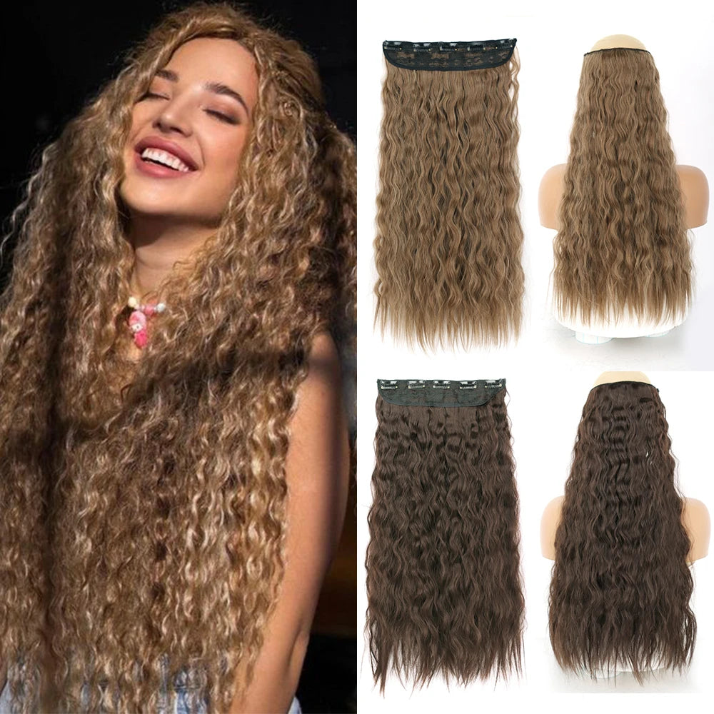 32-inch Long Curly Clip-In Hair Extensions in Black Brown, ideal for adding dramatic length and luxurious curls to your hairstyle