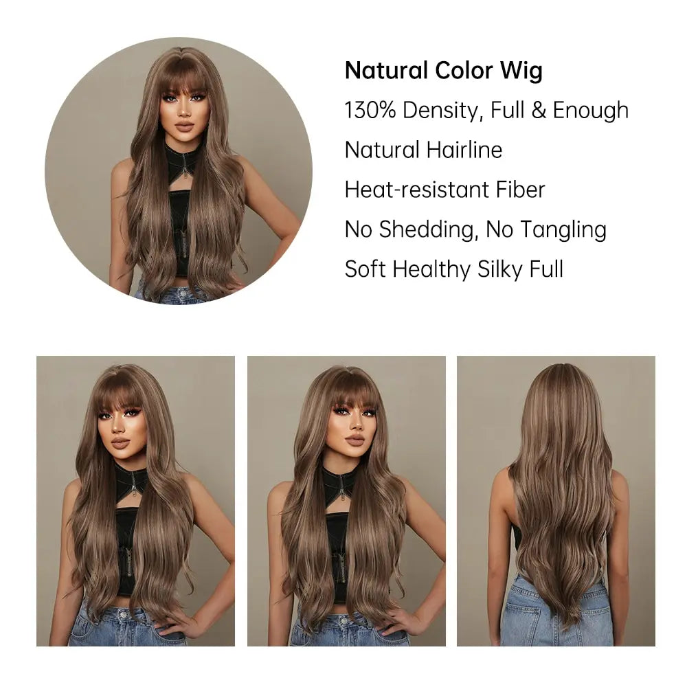 Brown Blonde Wavy Wig with Bangs My Store