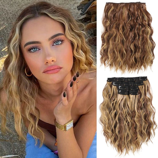 Set of 4 pieces 12-inch Wavy Curly Clip-in Hair Extensions, perfect for adding volume and texture to any hairstyle