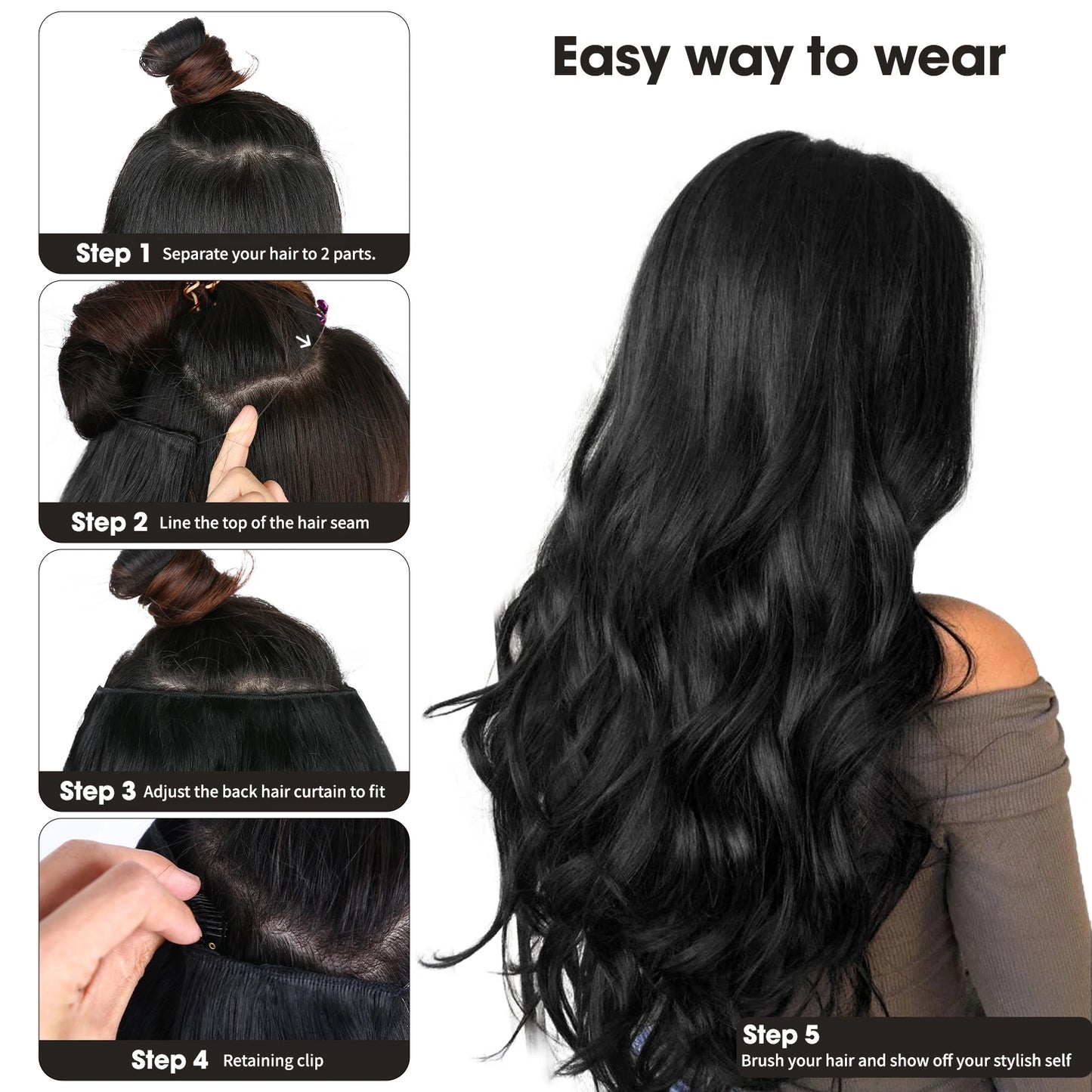 Invisible Wavy Fish Line Hair Extensions with Clips My Store