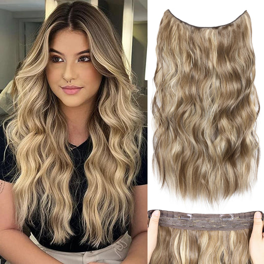 Invisible Wavy Fish Line Hair Extensions with Clips, designed for a natural look and easy application, adding beautiful waves and volume to your hairstyle