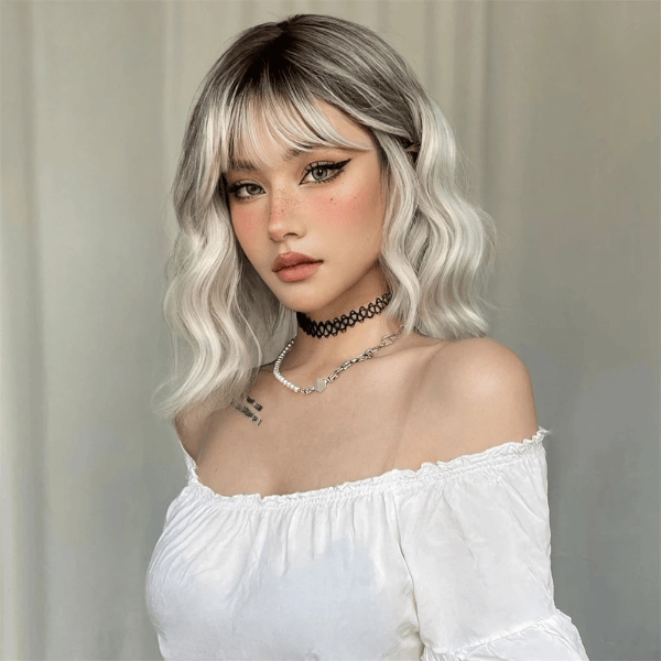 Ombre Blonde Wavy Wig with Bangs My Store