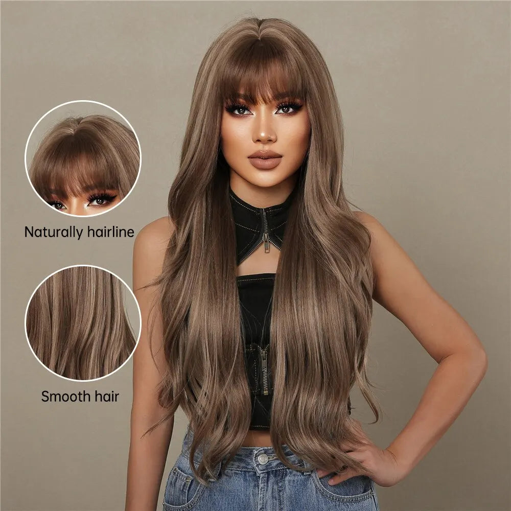 Brown Blonde Wavy Wig with Bangs My Store