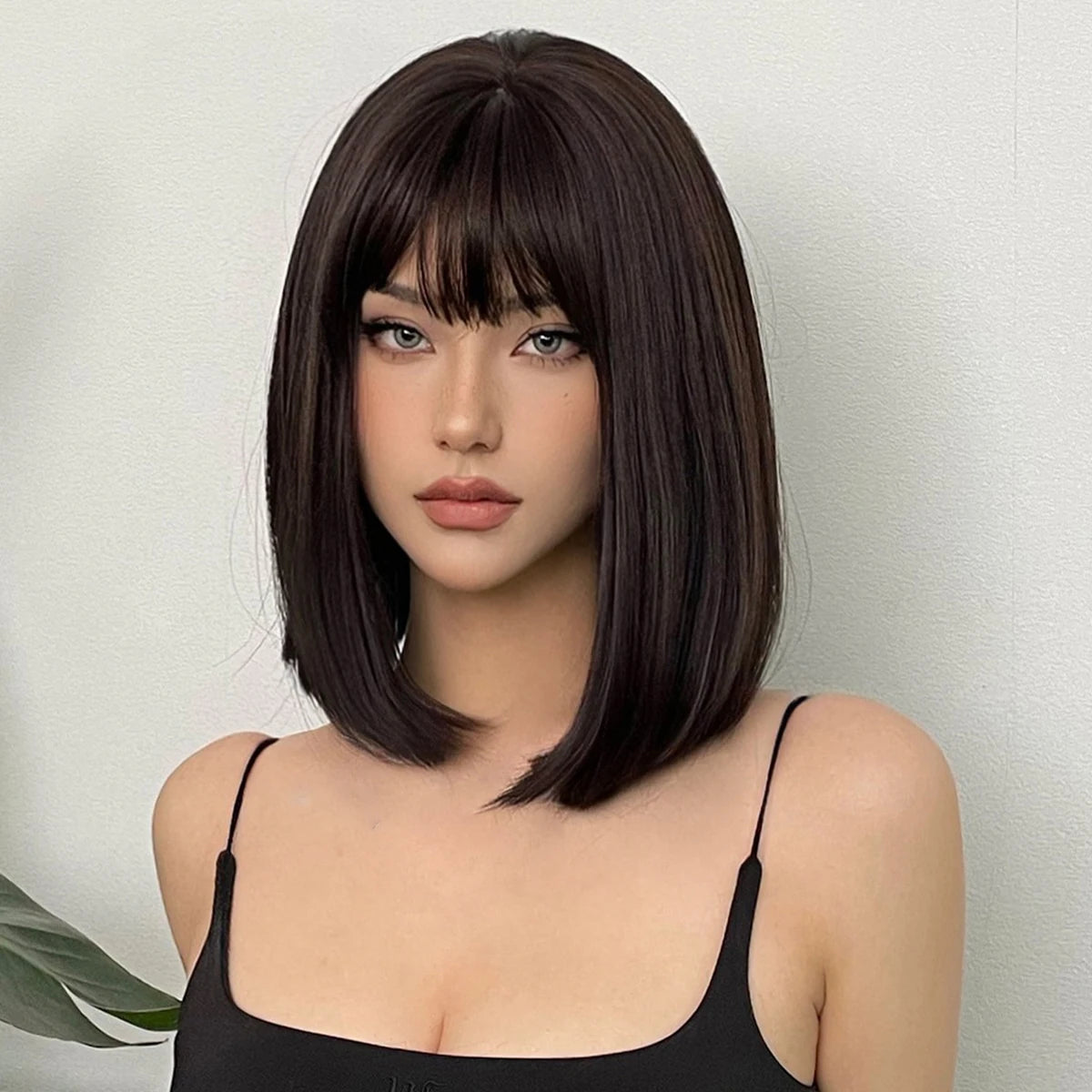 Black Brown Bob Wig with Bangs My Store