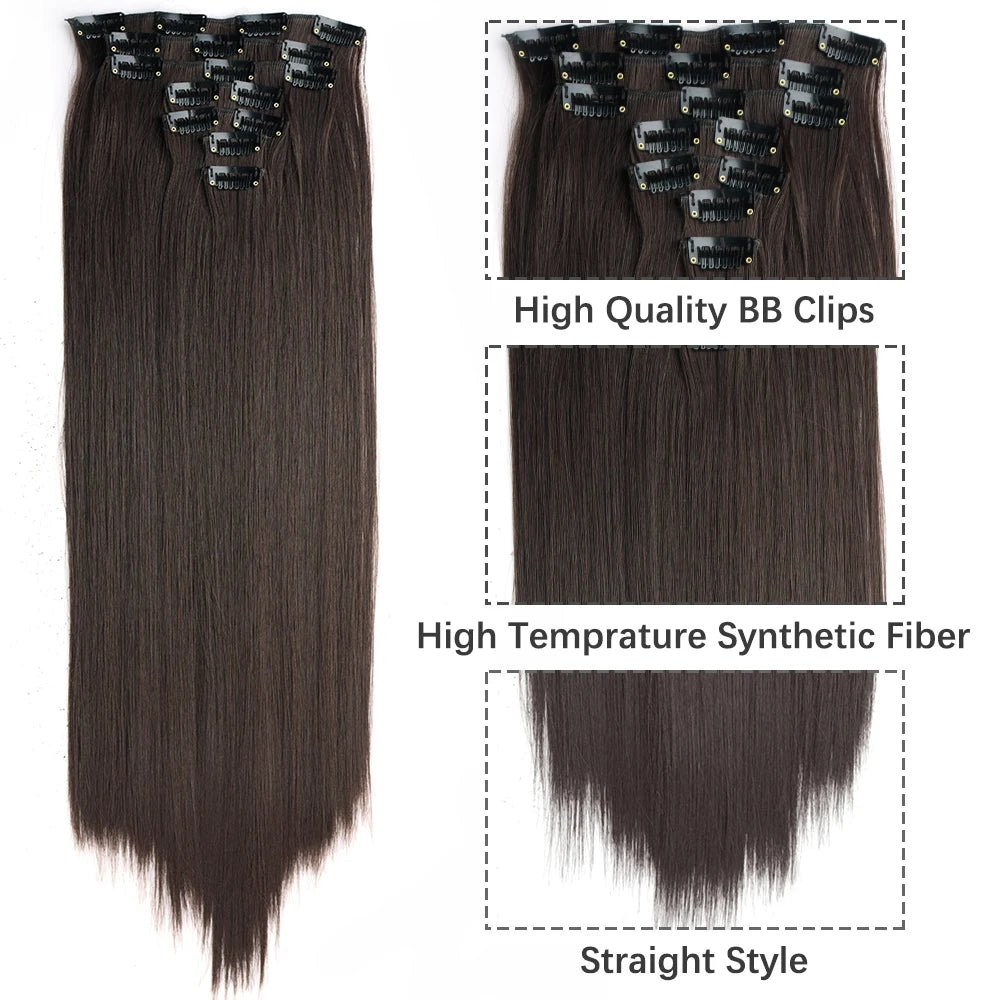 16" Straight Black Clip-ins (16pcs) My Store