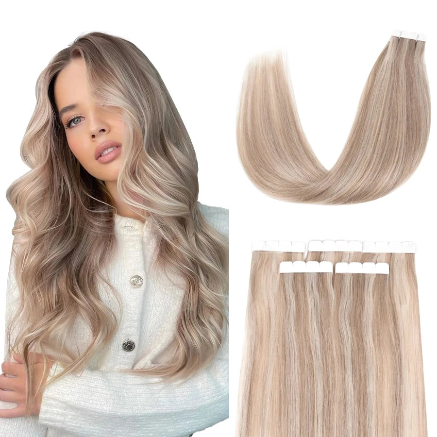 Balayage Natural Mini Tape-in Hair Extensions, designed for a seamless blend and subtle highlights, perfect for enhancing your hairstyle