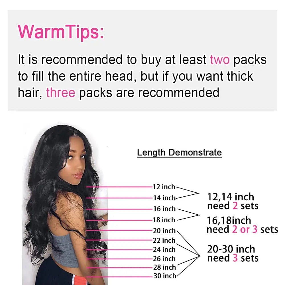 Body Wave Clip-In Hair Extensions – Double Weft 120g Brazilian Remy