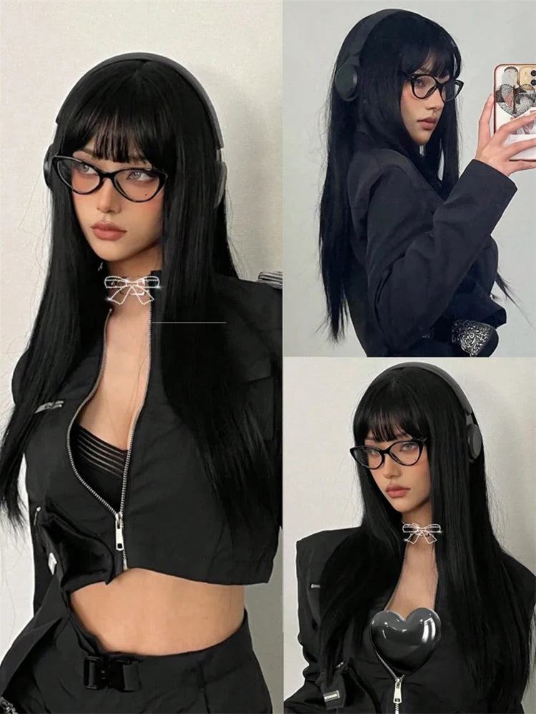 Long Straight Black Cosplay Wig with Bangs My Store