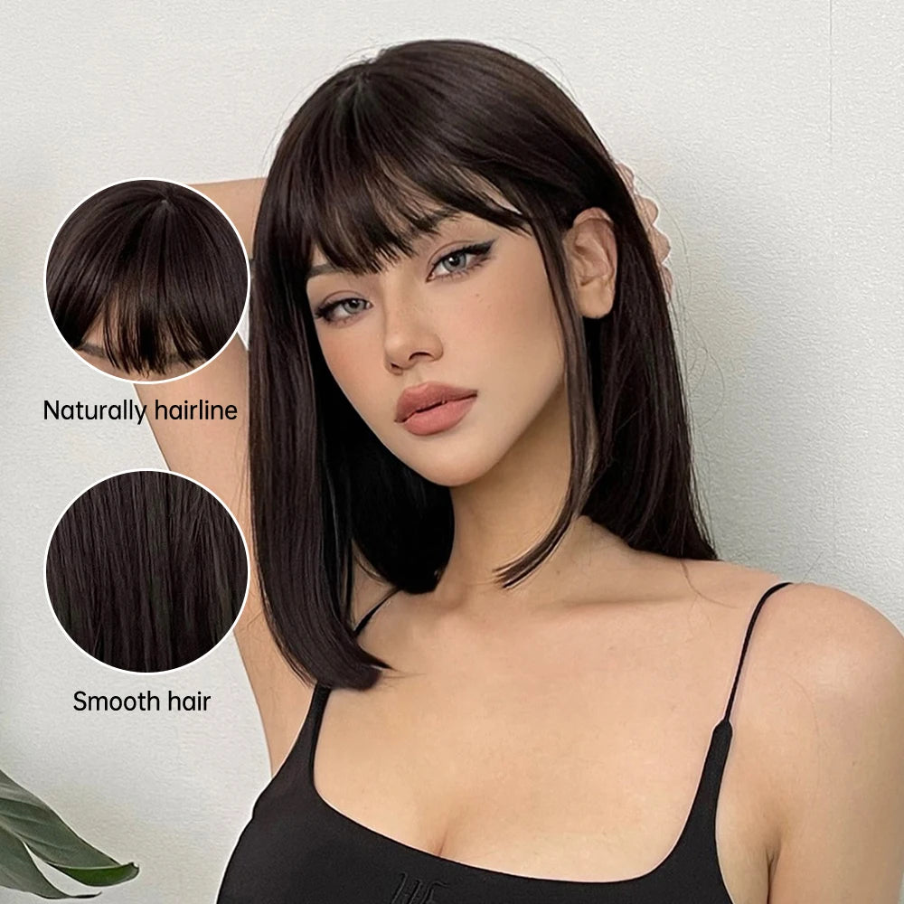 Black Brown Bob Wig with Bangs My Store