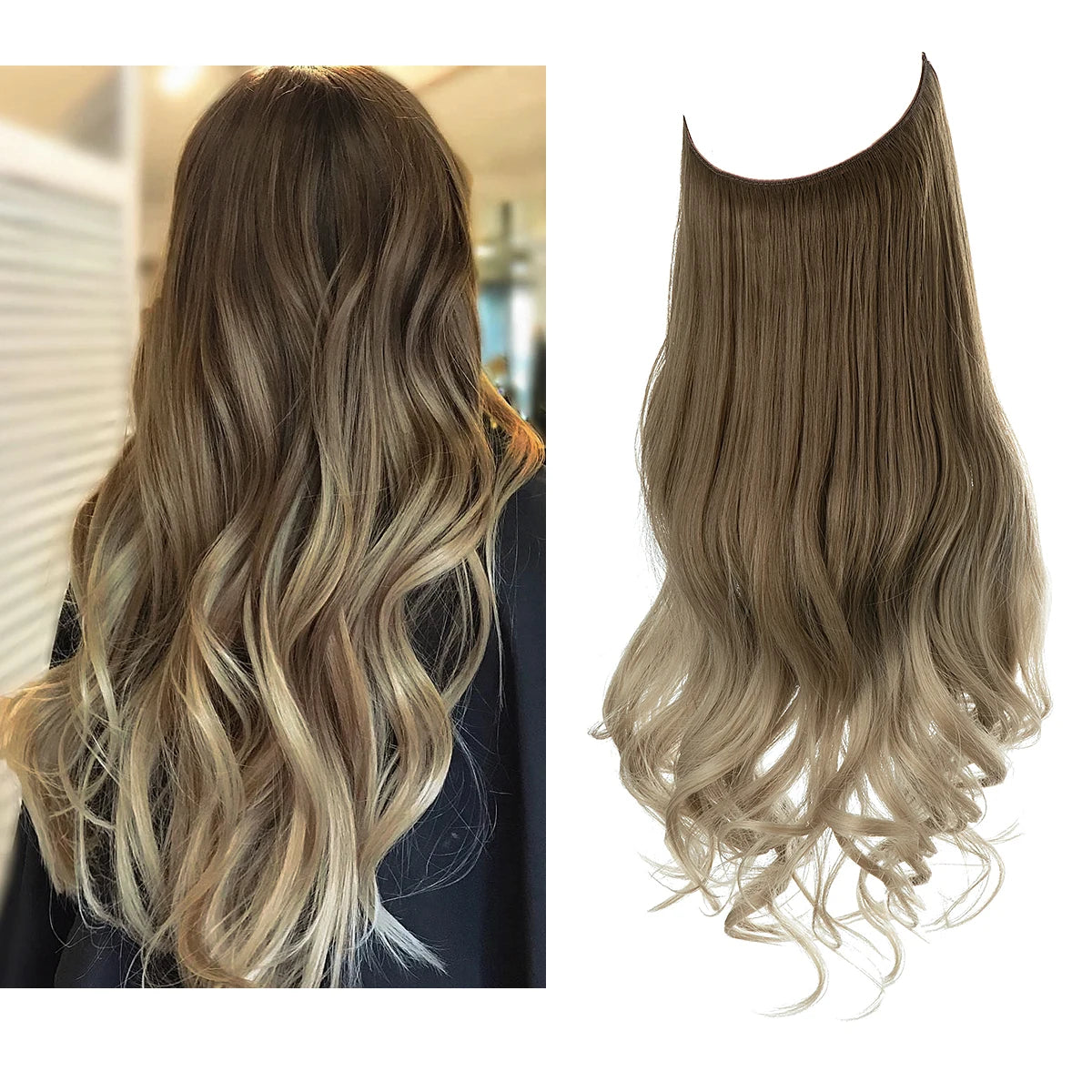 No-Clip Wavy Halo Hair Extensions – Ombre & Natural Shades