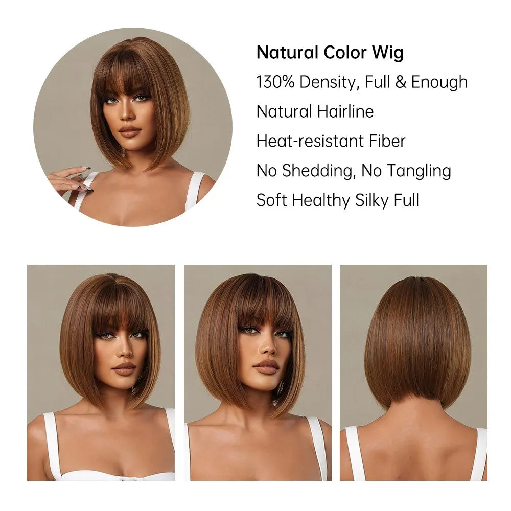 Honey Brown Short Bob Wig with Bangs My Store