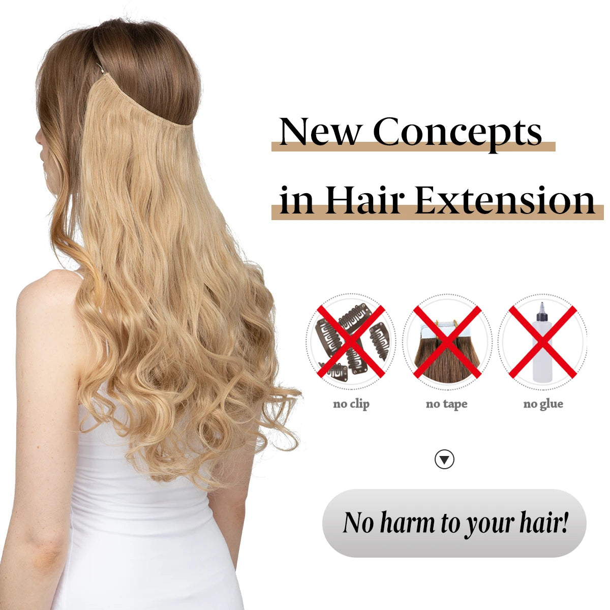 No-Clip Wavy Halo Hair Extensions – Ombre & Natural Shades