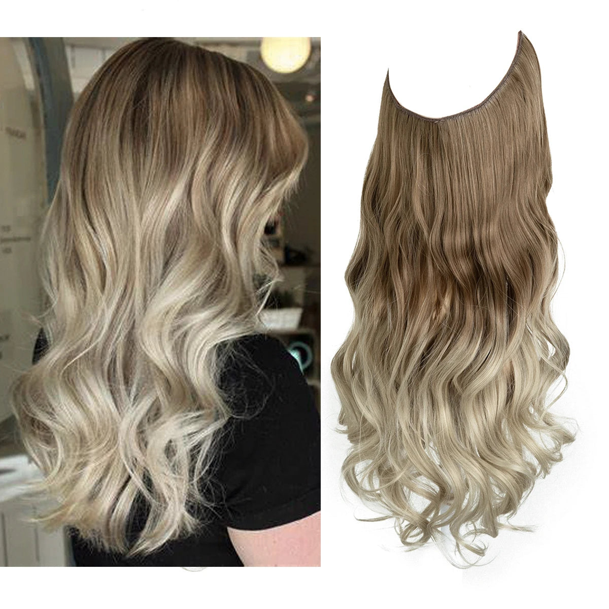 No-Clip Wavy Halo Hair Extensions – Ombre & Natural Shades