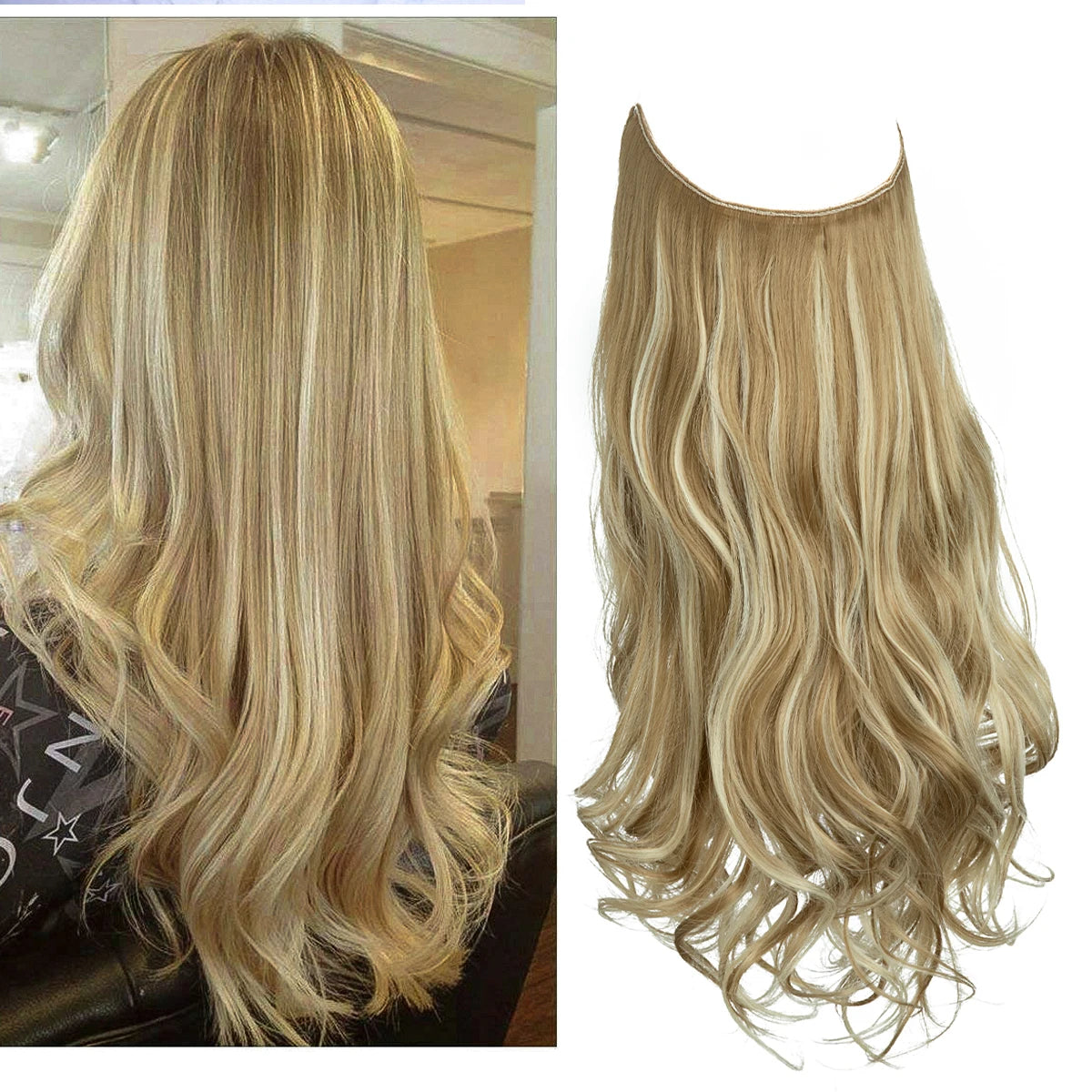 No-Clip Wavy Halo Hair Extensions – Ombre & Natural Shades