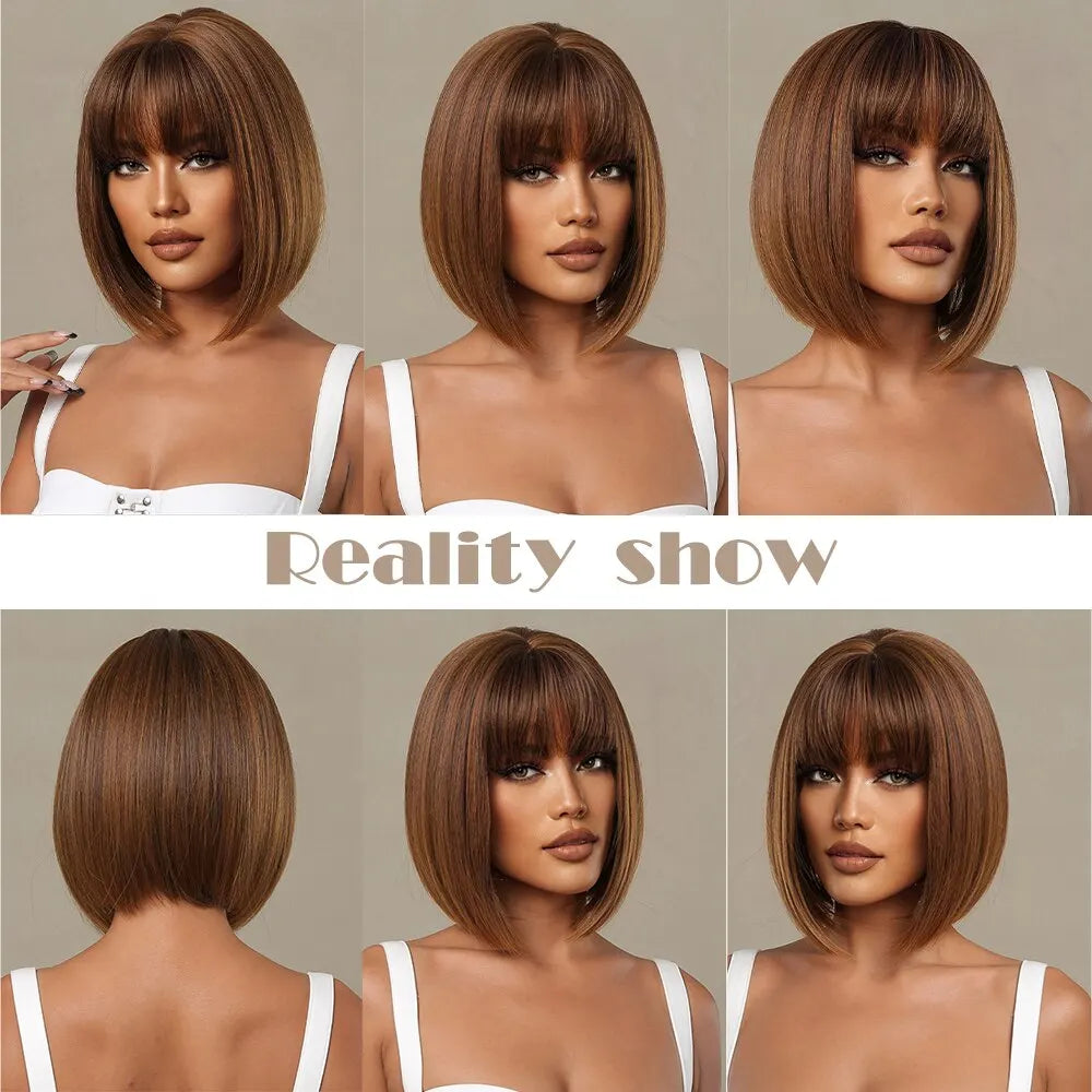 Honey Brown Short Bob Wig with Bangs My Store