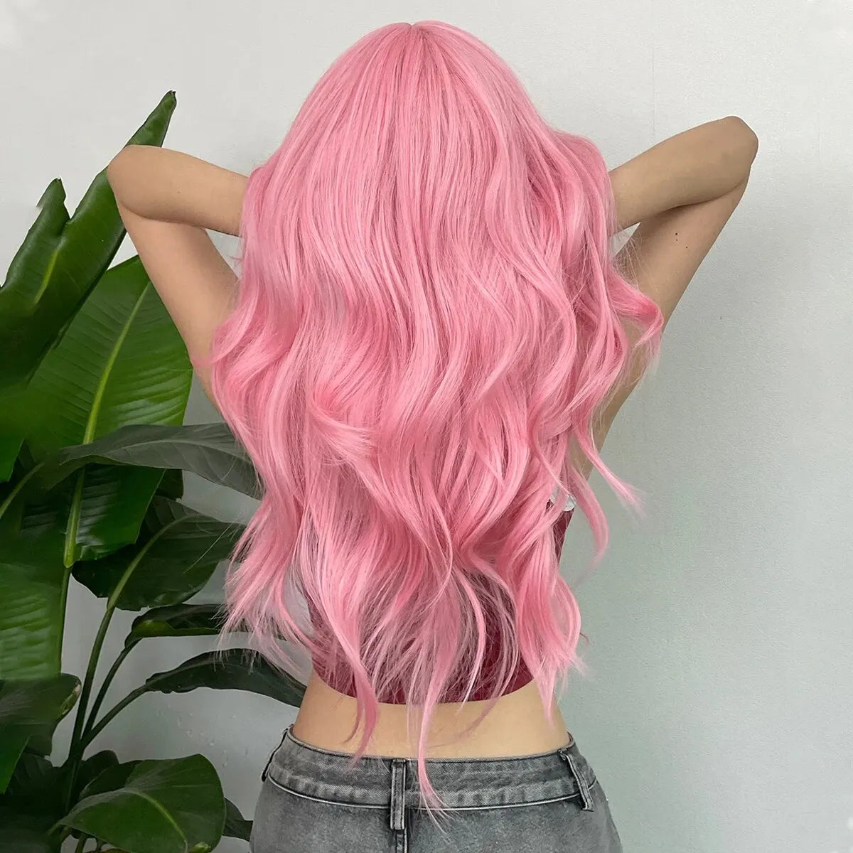 Pink Wavy Cosplay Wig with Bangs My Store