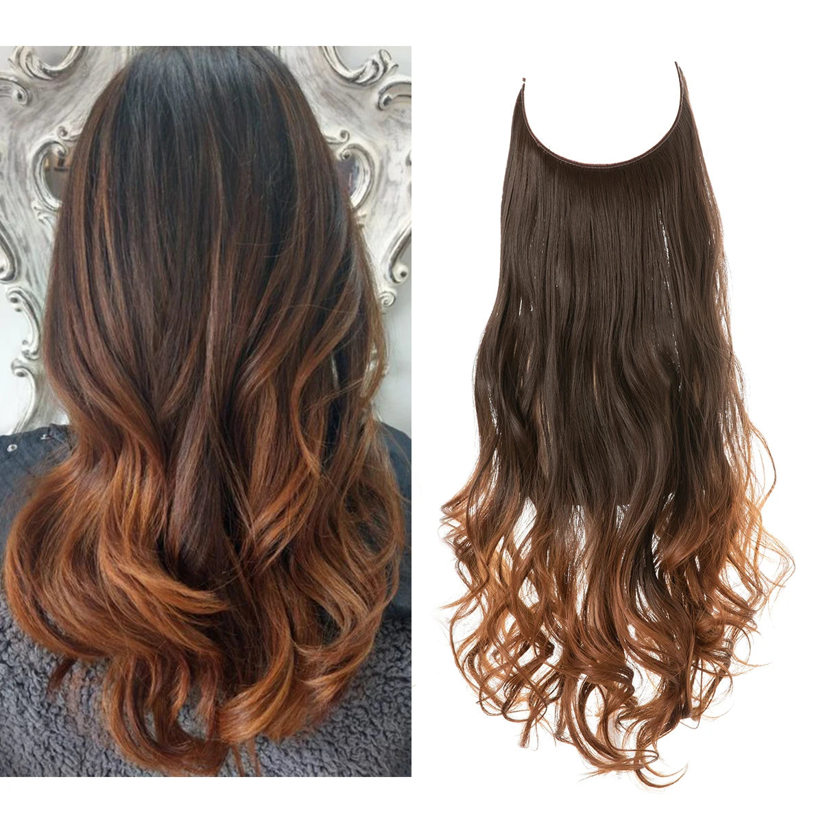 No-Clip Wavy Halo Hair Extensions – Ombre & Natural Shades