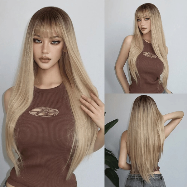 Long Straight Black Cosplay Wig with Bangs My Store