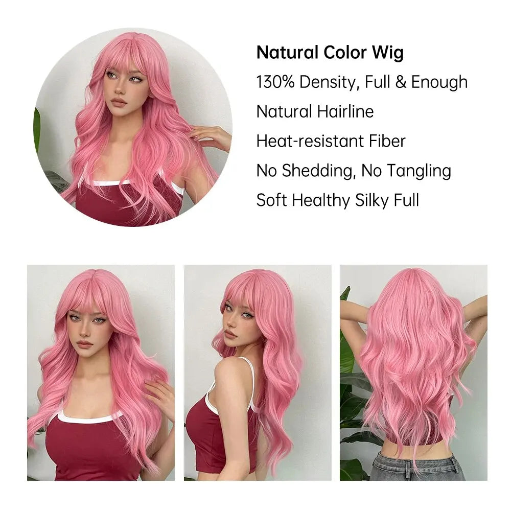 Pink Wavy Cosplay Wig with Bangs My Store