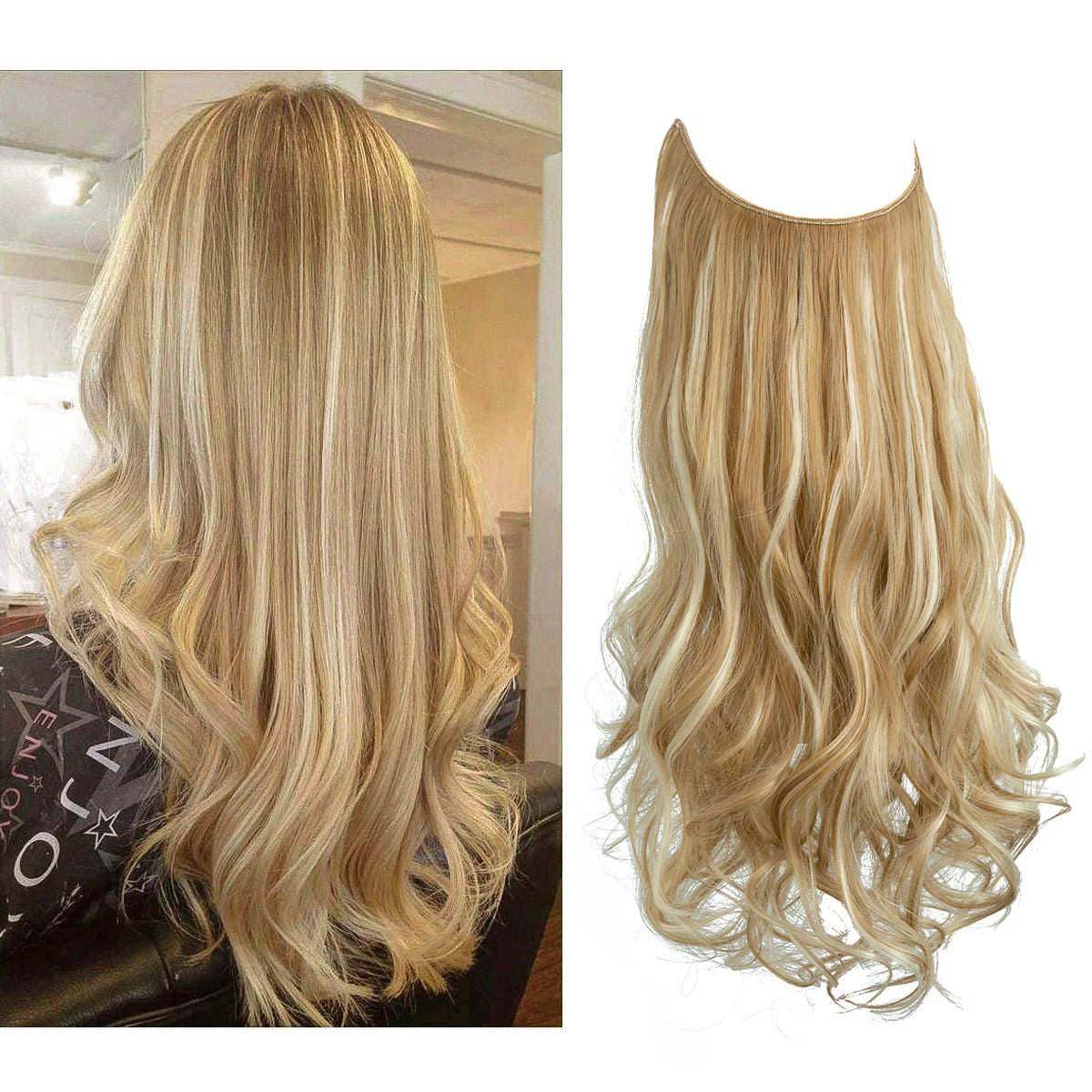 No-Clip Wavy Halo Hair Extensions – Ombre & Natural Shades