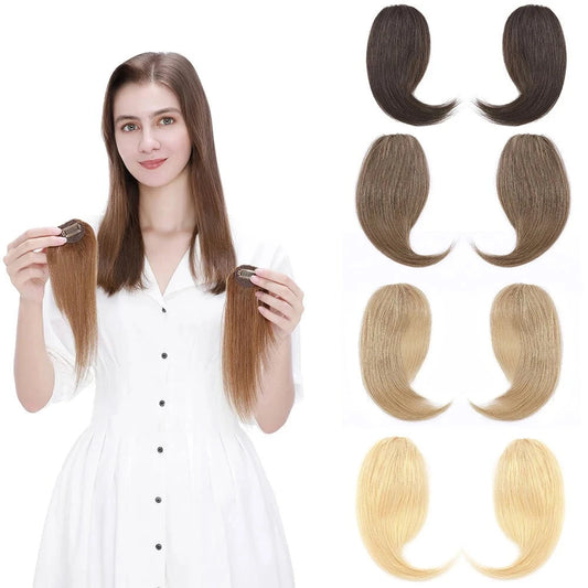 2-piece set of Clip-In Real Human Hair Side Bangs featuring a straight fringe, designed to effortlessly enhance your hairstyle with versatile bangs