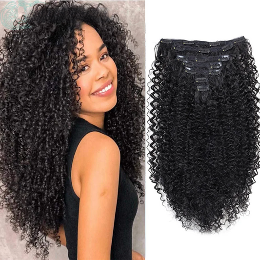 7 pieces of Curly Organic Clip-in Hair Extensions, perfect for adding natural-looking curls and volume to your hairstyle