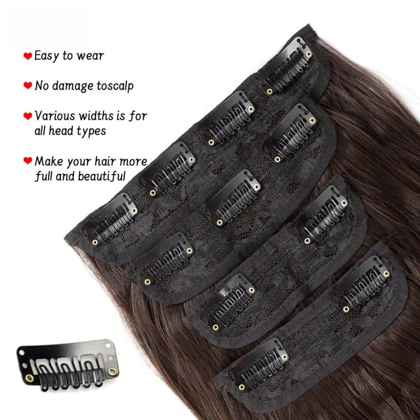 20" Wavy Black/Brown Heat-Resistant Clip-ins (4pcs) My Store