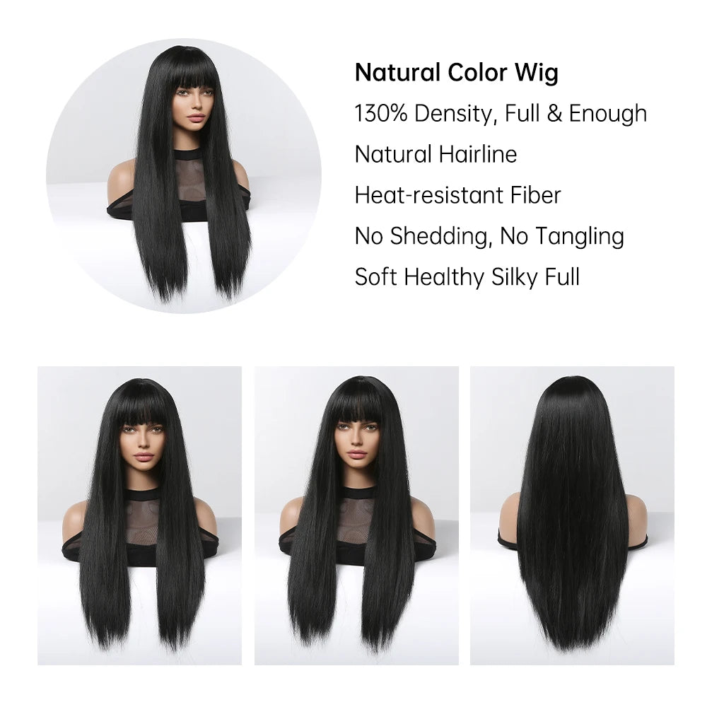 Long Straight Black Cosplay Wig with Bangs My Store