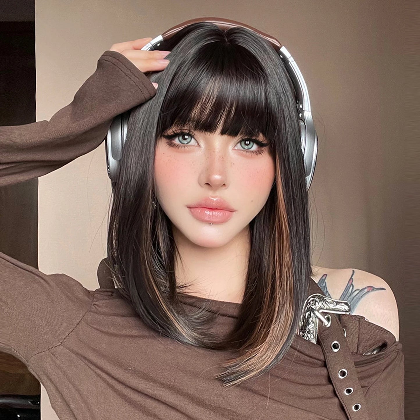 Short Brown Bob Wig with Bangs My Store