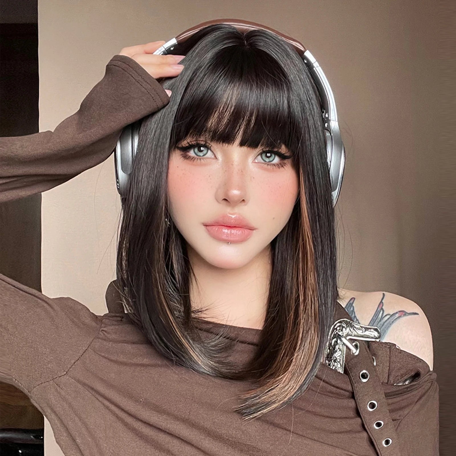 Short Brown Bob Wig with Bangs My Store