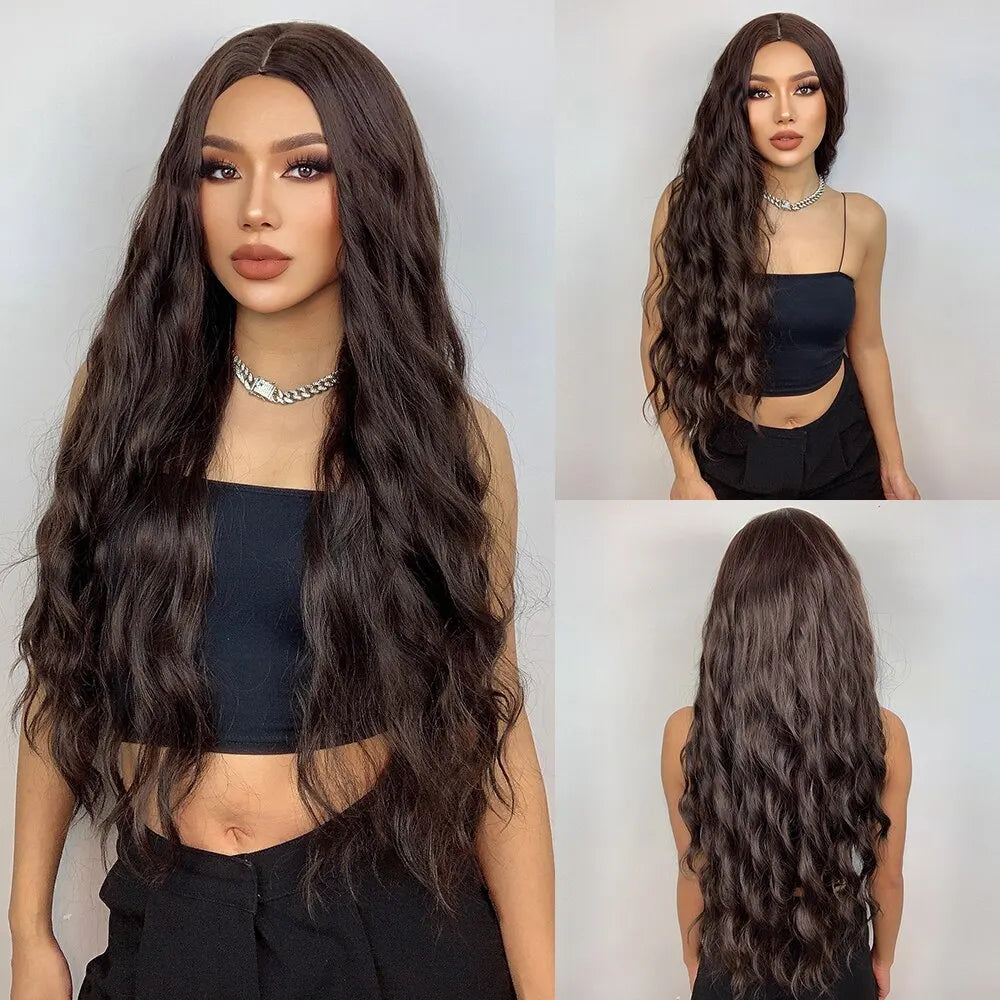 Long Brown Curly Wig, featuring luscious curls that add volume and style for a stunning, glamorous look