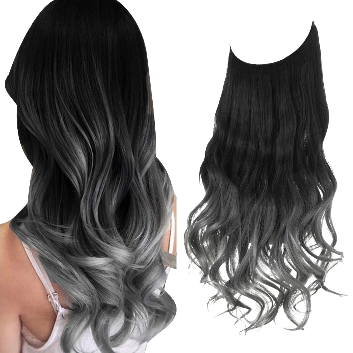 No-Clip Wavy Halo Hair Extensions – Ombre & Natural Shades