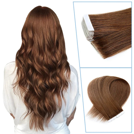 Invisible PU Remy Tape-in Hair Extensions available in lengths from 12 to 24 inches, designed for a seamless blend and natural look