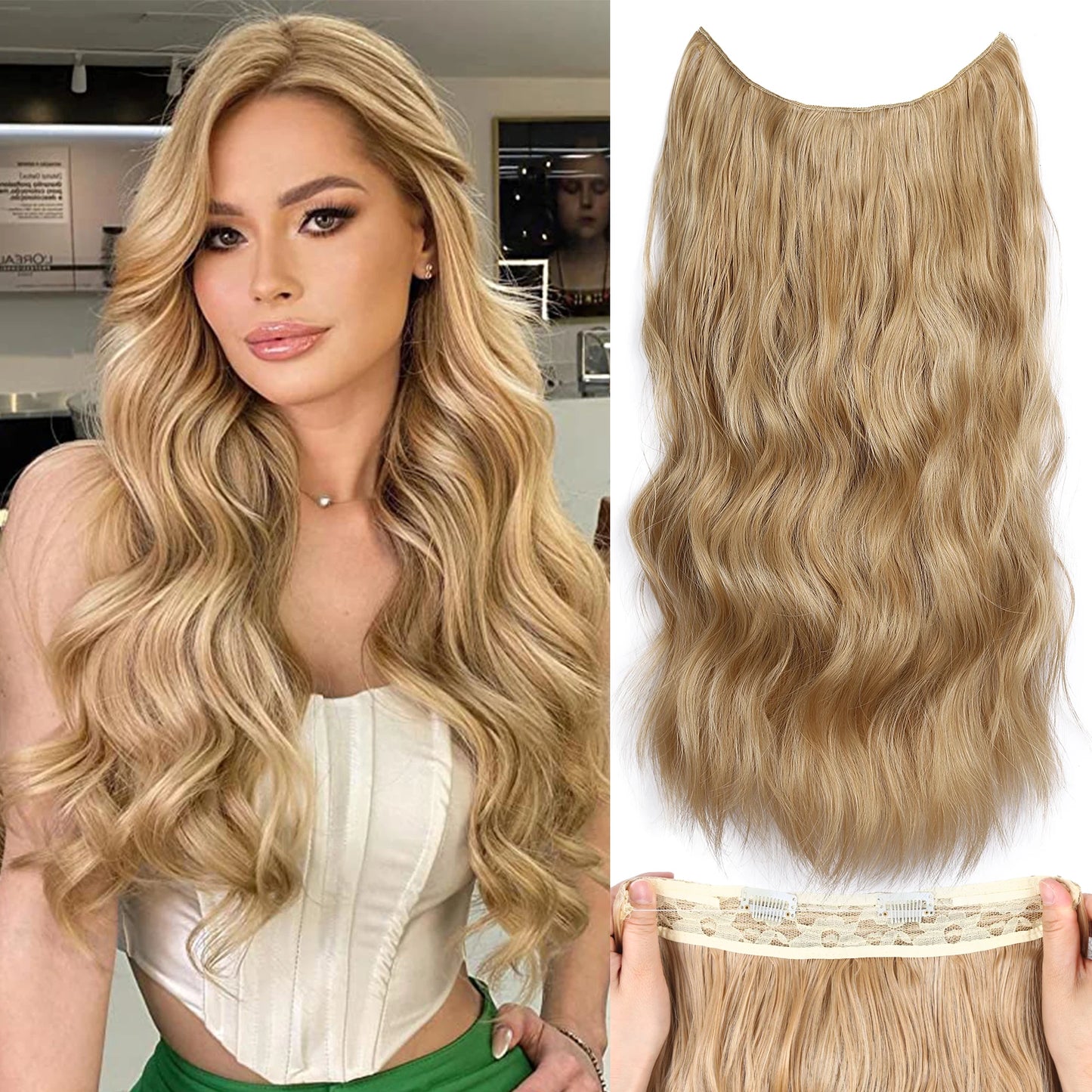 Invisible Wavy Fish Line Hair Extensions with Clips My Store