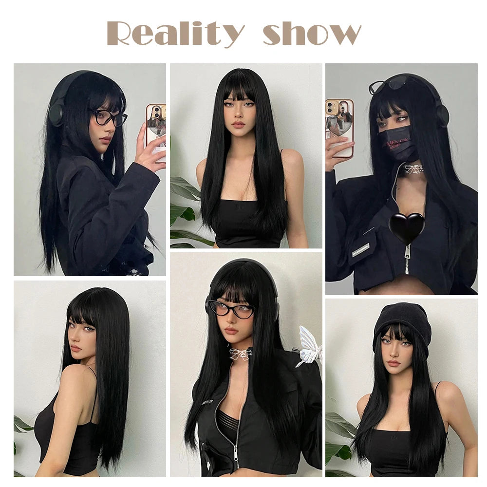 Long Straight Black Cosplay Wig with Bangs My Store