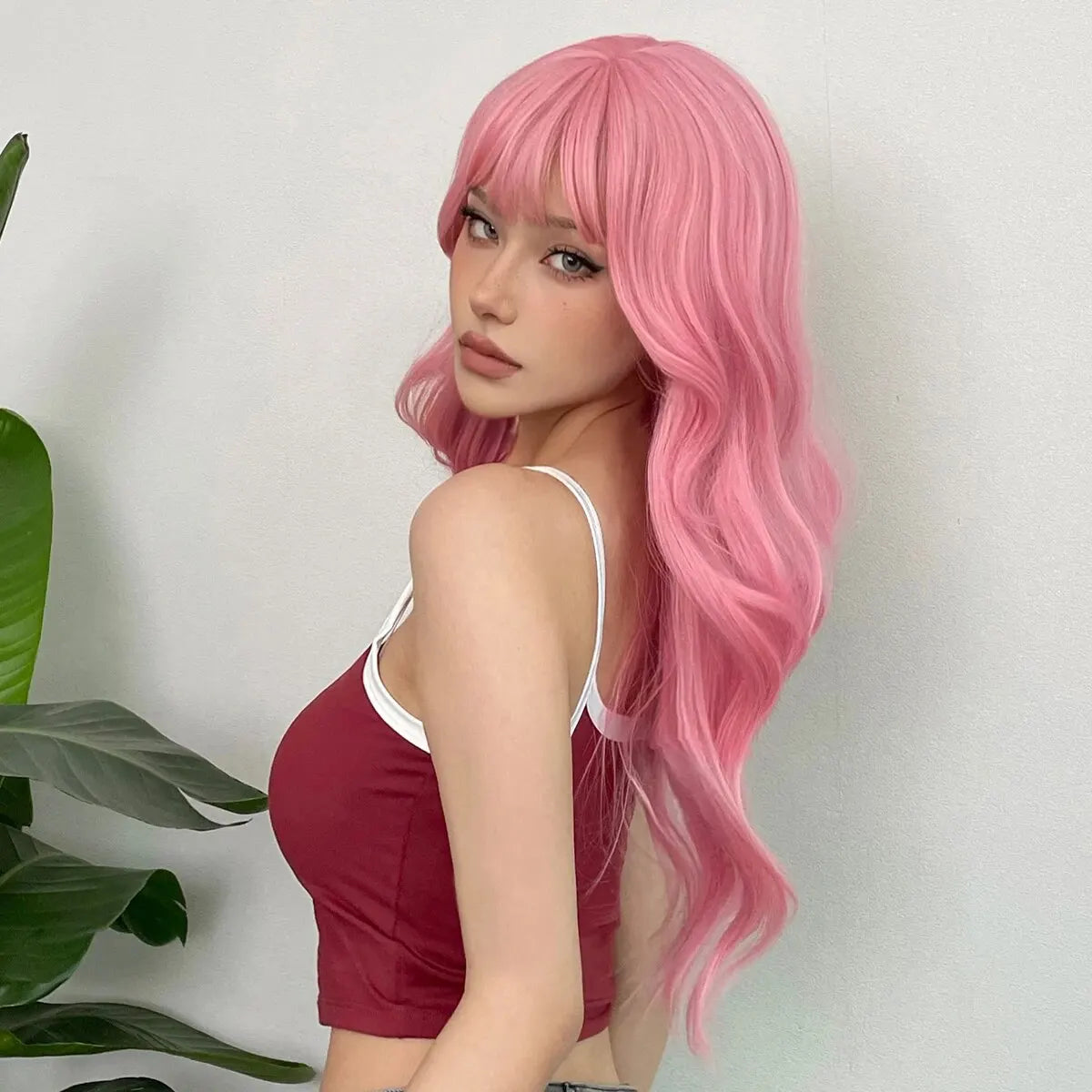 Pink Wavy Cosplay Wig with Bangs My Store