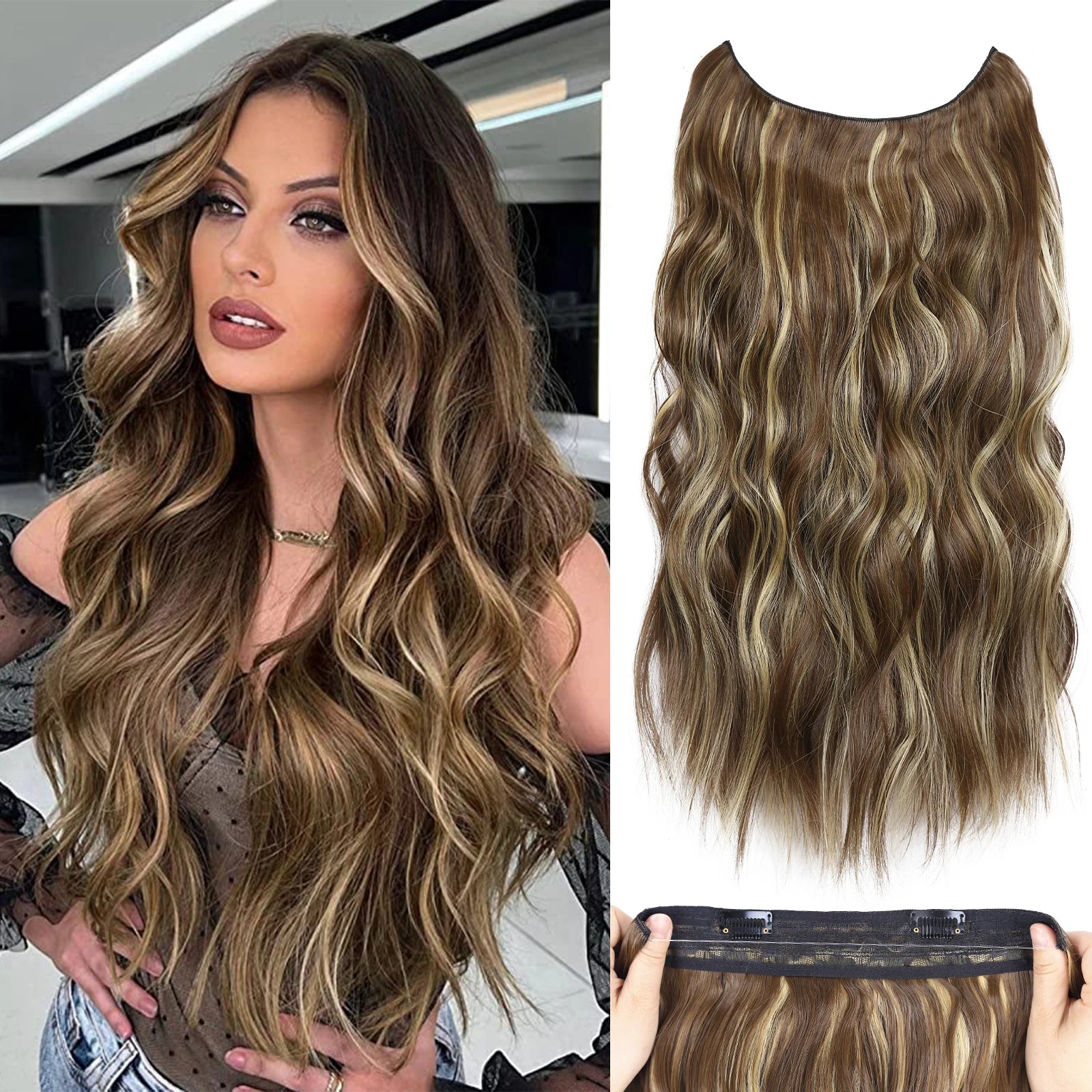 Invisible Wavy Fish Line Hair Extensions with Clips My Store